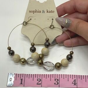 Sophia & Kate Large Beaded Hoop Earrings Gold Tone Cream Bronze Boho Statement